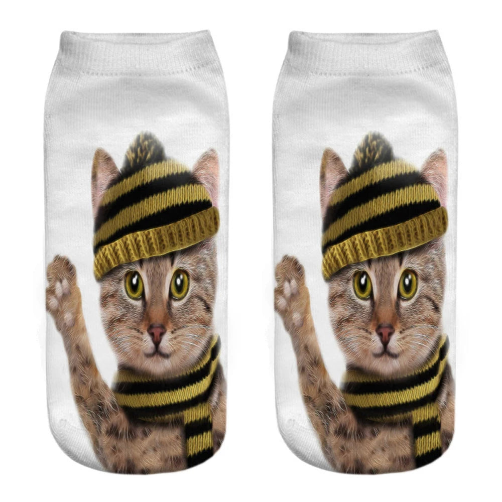 New Women Hot Sell 3D Printed Cool Fashion Funny Cats Cosplay Daily Life Story Socks Short Socks Art Novelty Xmas Gift Dropship