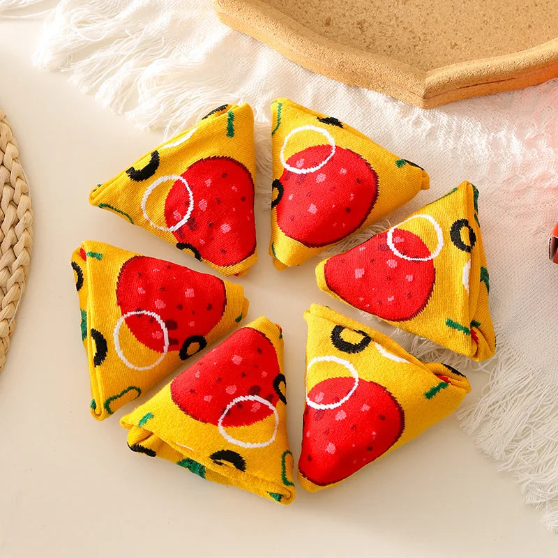 Pizza Socks for Women Breathable Cotton Anti Odor Mid Calf Socks Halloween Christmas Gift Funny Designer Socks Birthday Gift Box