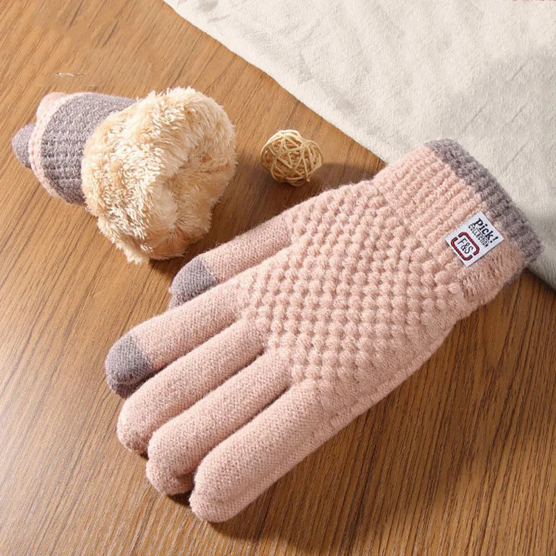 Touch Screen Gloves For Women Winter Warm And Plush Couple Jacquard Outdoor Cycling Cold Resistant Knitted Gloves Warm Simple