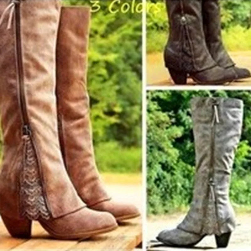 2025 New Women Boots Fringed Women's Shoes Winter Flock Knee High Boots Fold Over Design Lace Side Zipper Designer Shoe 34-43