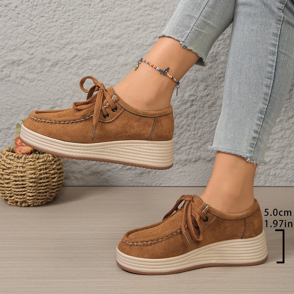 Women's Sports Shoes Spring Autumn Fashion Platform Sneakers Lace-up Round Toe Wedges Casual Comfortable Women's Shoes