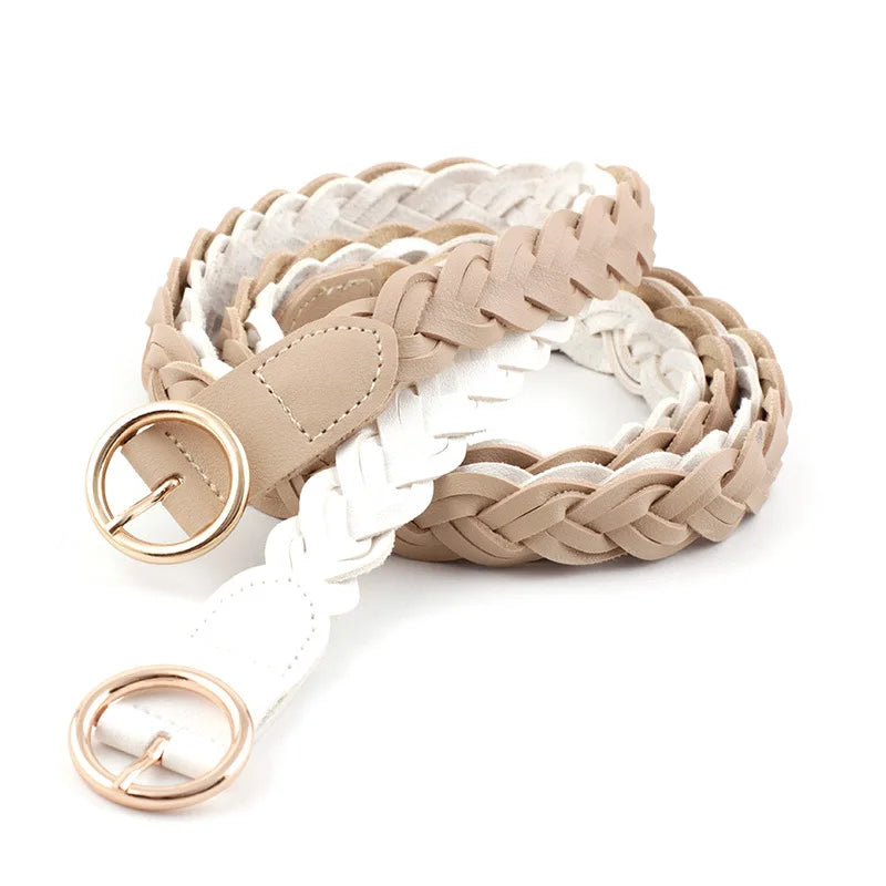 Women's Belt New Fashion Versatile Braided Simple Decorative Round Buckle Belt for Women