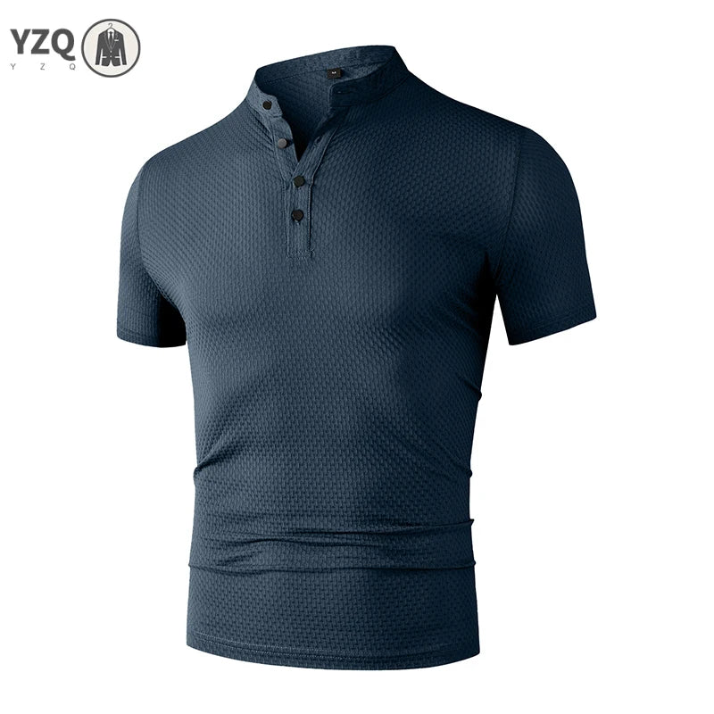 Men's Business Casual Short Sleeve POLO Shirt Bone Flower Solid Color Breathable Comfortable Fashion Summer Versatile Top