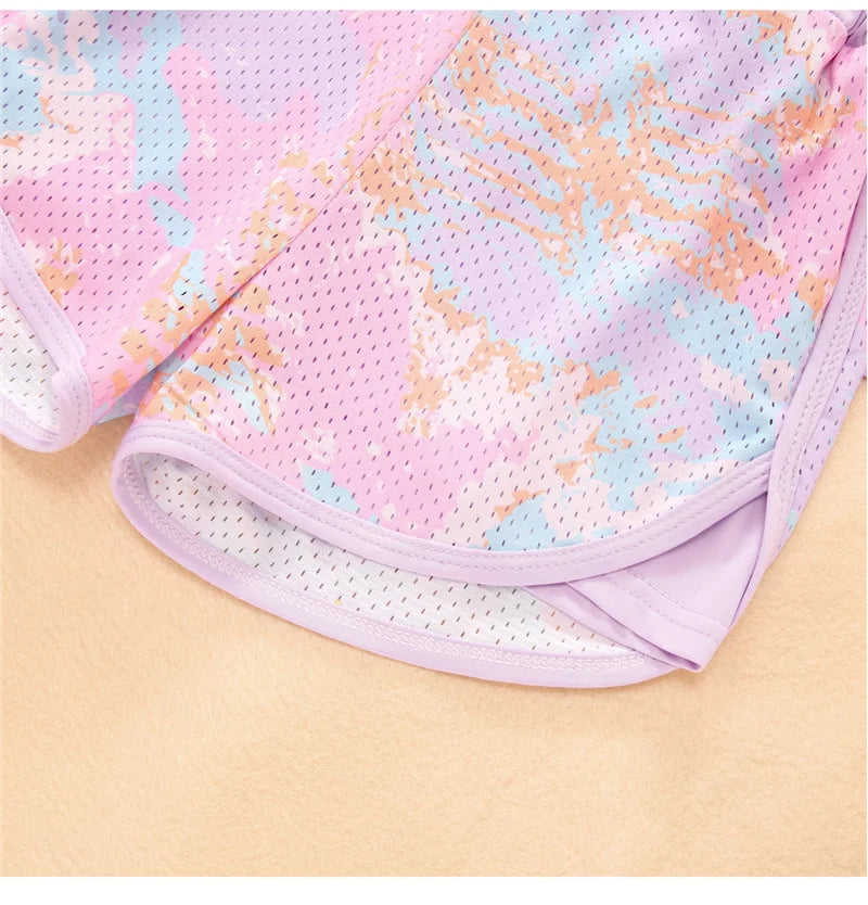 Kids Swimwear Sets Summer Girls Fashion Sport Swimsuit Tops+Pants 2Pcs Children Travel Beach Short Sleeve Suits 3-10 Years