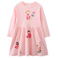 Kids Long Sleeve Dresses with Mesh Skirts O-Neck Lightweight Cotton Tops Sweet Shirt 2-7T Girls Princess Dress for Party/Daily