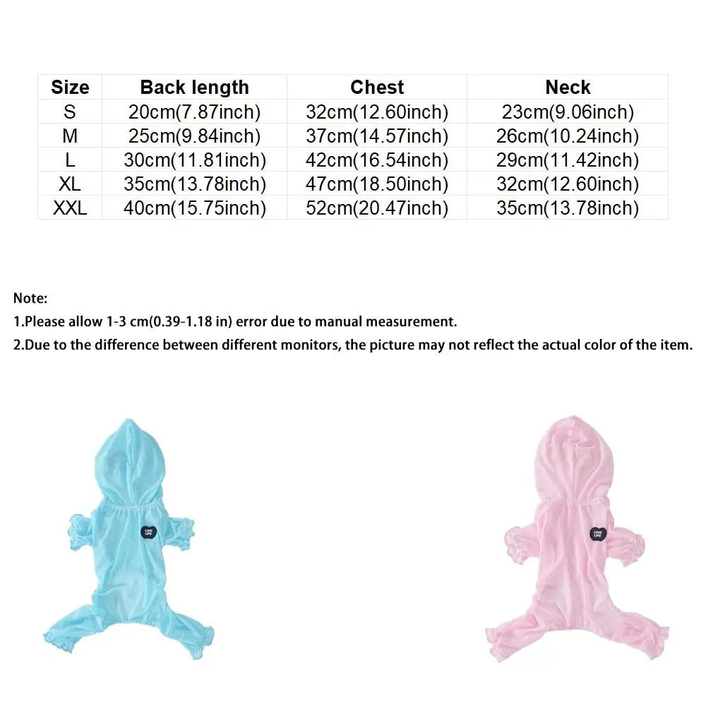 Pet Outfits Breathable Mesh Dog Cooling Clothing Soft Hooded Pet Jumpsuit Full Body Dog Pajamas Spring Summer