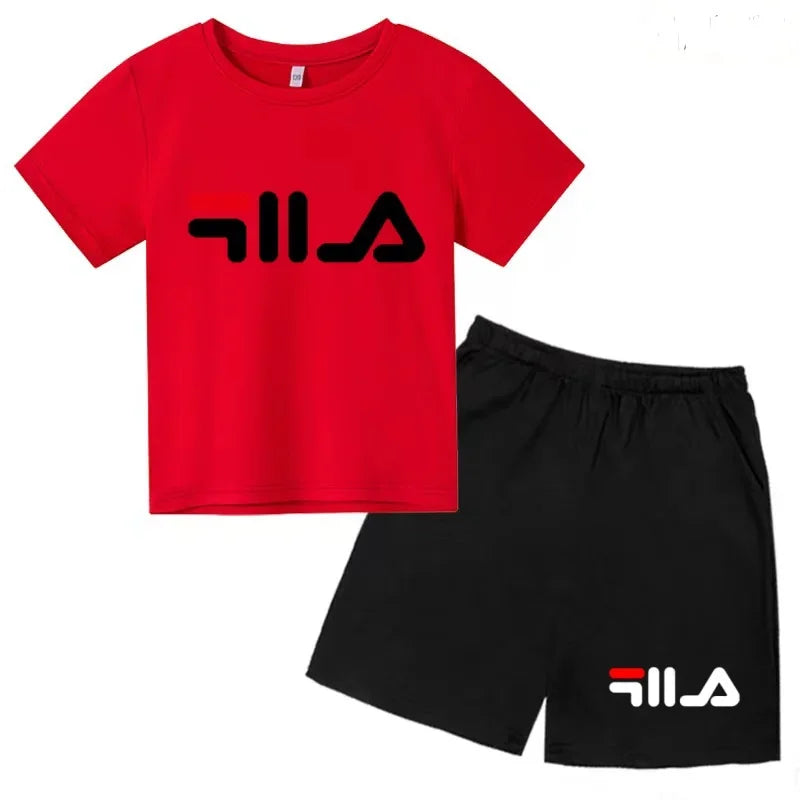 Summer Kids Letter Print 2PCS Outfits Casual Short Sleeve T-Shirt & Shorts Set Sports Tracksuit for Boys Girls 3-12Y
