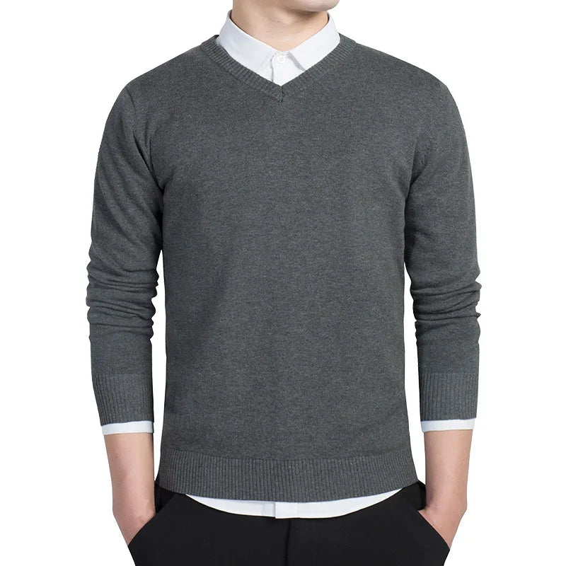 Sweater Men 2026 Autumn Casual Pullovers Men V-Neck Solid Cotton Knitted Brand Clothing Slim Fit Male Sweaters Pull Homme