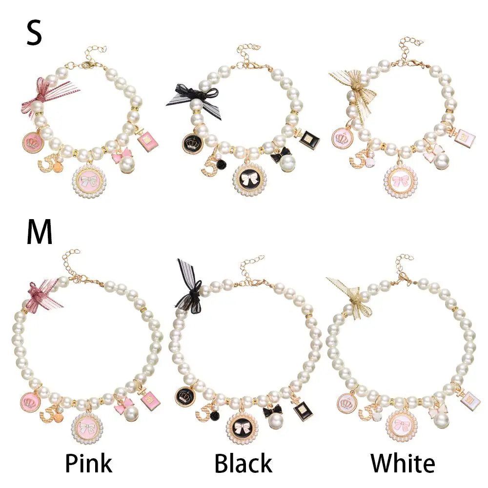 Pet Products Cat Jewelry Cute Collar Dog Cat Princess Bow Necklace Pet Pearl Collar Adjustable