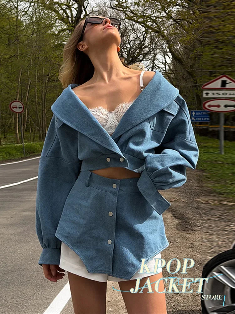 Women Fashion Ruffle Patchwork Coat Shorts Suit Long Sleeve Lapel Crop Tops Lady Set 2026 Summer Autumn New High Street Wear