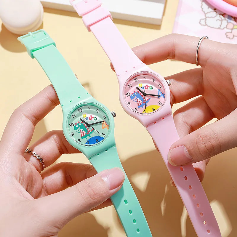 Children's Watch Boys and Girls Cute Cartoon For Little Dinosaur Kids Students Quartz Watches Silicone Candy Color