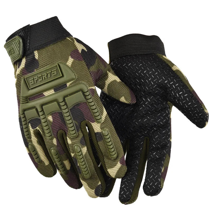 Children Gloves Cycling Boys Tactical Full Finger Gloves Camo Four Seasons Girls 2 to 7 Years Old Kids Anti-Slip Climbing Gloves
