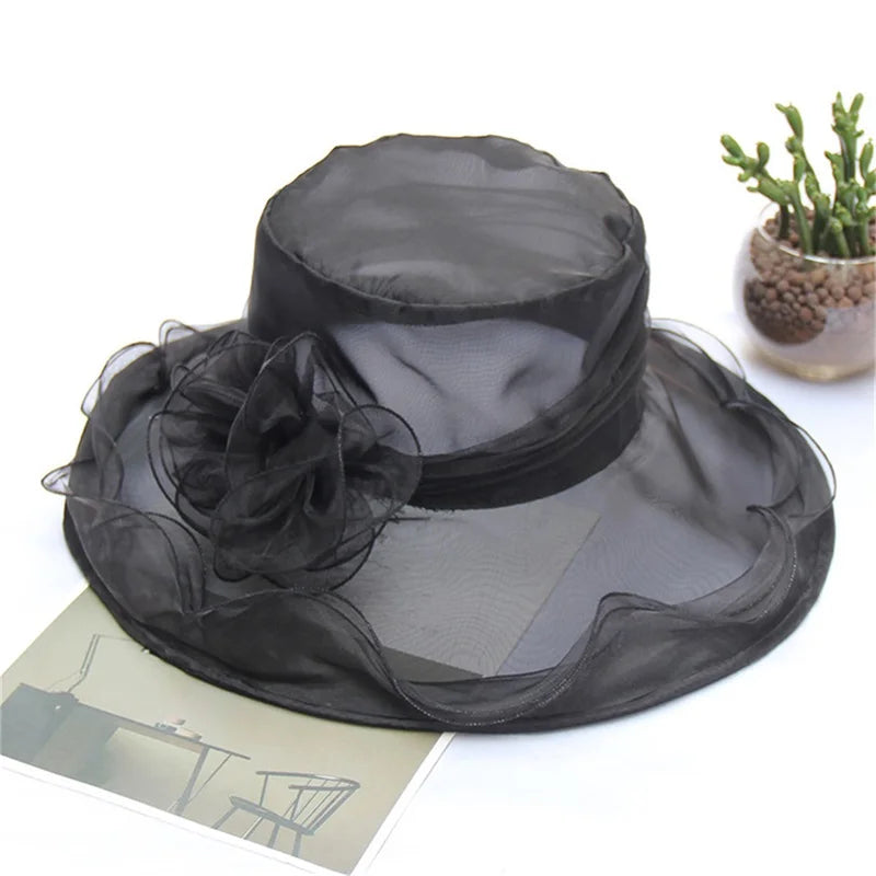 Wedding Hat for Women Elegant Flower Mesh Sunscreen Kentucky Derby and headgear Church Organza Purple Sunhats