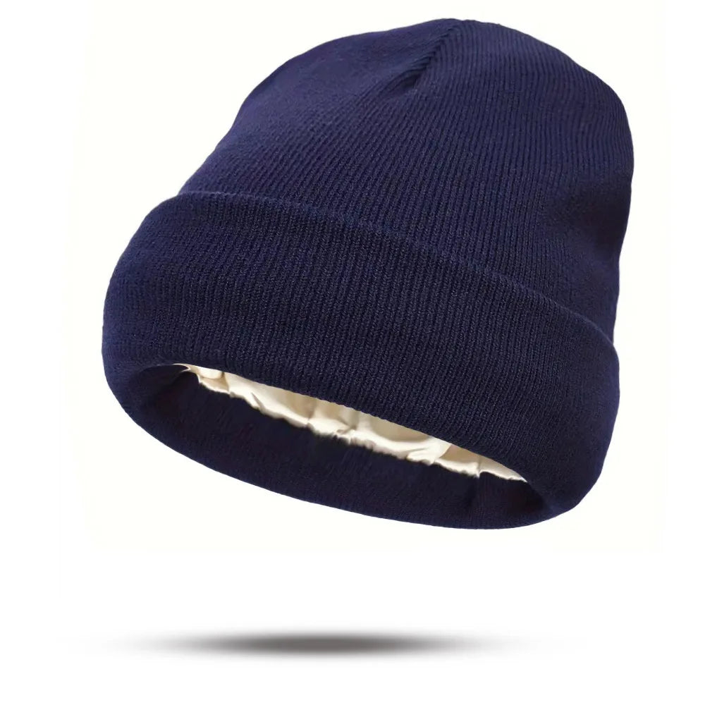 Women's Hats for Autumn&Winter-Comfortable Stylish Versatile Warm-Keeping Hairstyle-Protecting Knitted Satin Woolen Hats