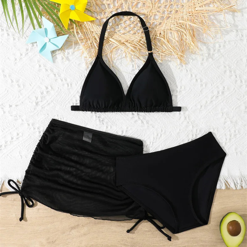 Girls Swimsuits Sets 2026 New Children's Separate Bikini 3-Piece Suits Kids Fashion Swimwear Outfits Teen Pool Beach Clothing