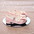 Girls High Heels New Leather Shoes Princess Chic with Double Bow-knot Kids Princess Wedding Party High Heels Fashion Dress Shoes
