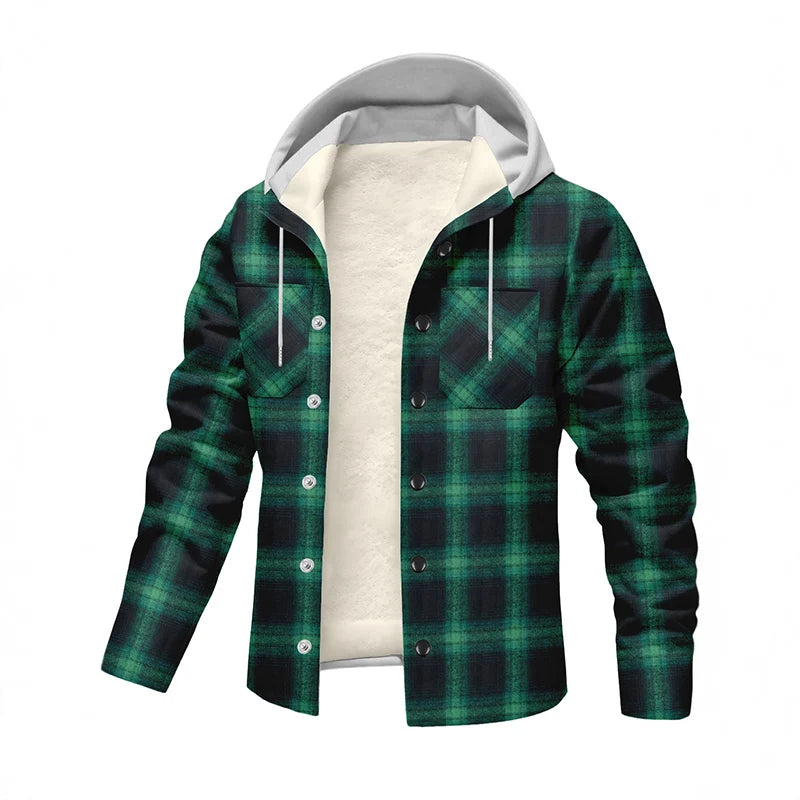 Plus Fleece Warm Plaid Hooded Jacket Men Y2K Street Loose Cardigan Hoodies Man Autumn Winter Thicken Single Breasted Casual Coat