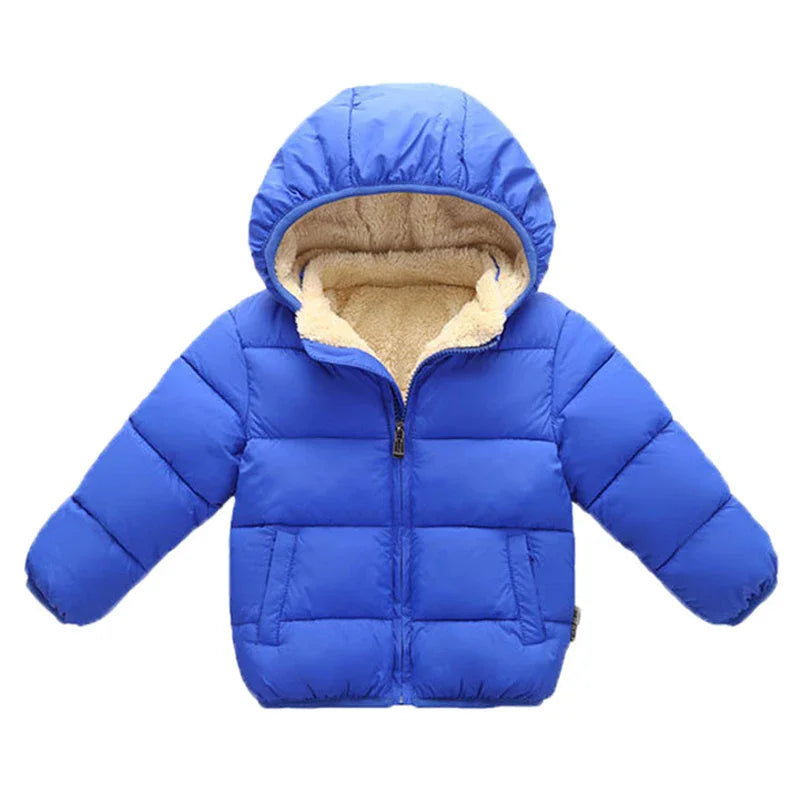 Baby Kids Coats Winter Thick Jackets For Boys Warm Plush Thicken Outerwear For Girls Fur Hooded Jacket Children Plush Thick Coat