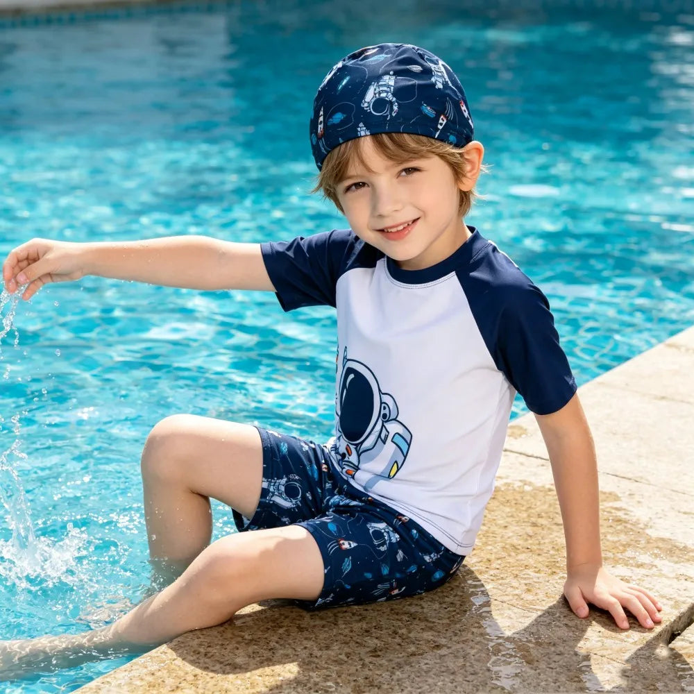 Kids Swimming Suits Children Swimsuit Boys Swimwear Set Cartoon Beachwear Surf Bathing Outfits for 4 5 6 7 8 9 10 11 12 13 Years