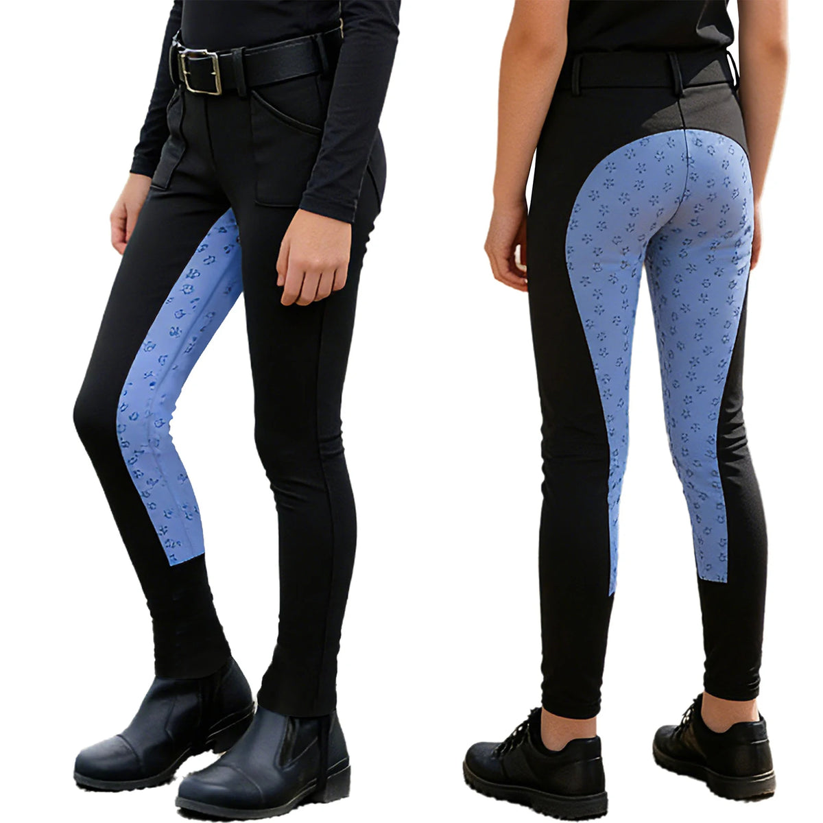 Kids Boys Girls Horse Riding Sports Pants Anti-skid Full Seat Color Block Equestrian Leggings for Gym Cycling Casual Daily Wear
