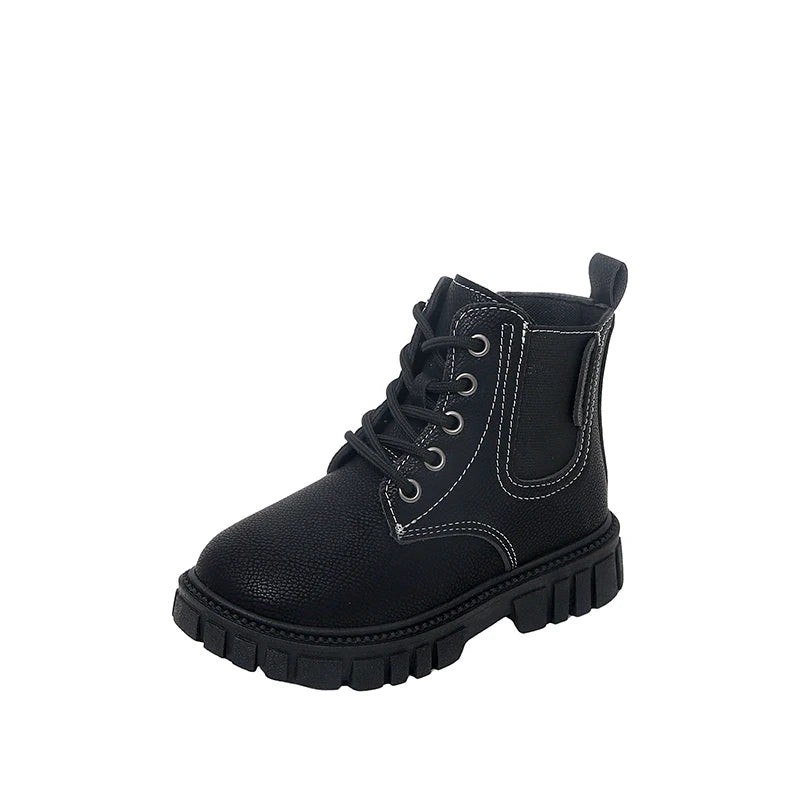 Children Ankle Boots Soild Color Retro Kids Short Boots Round Toes 2025 Autumn Winter New Boys Girls Leather Boots British Style