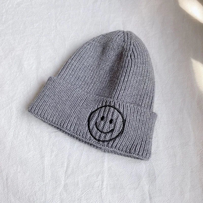 Children's smiley face hat Baby hat Fall Winter children boys and girls cute warm knit hat woolen hat trend