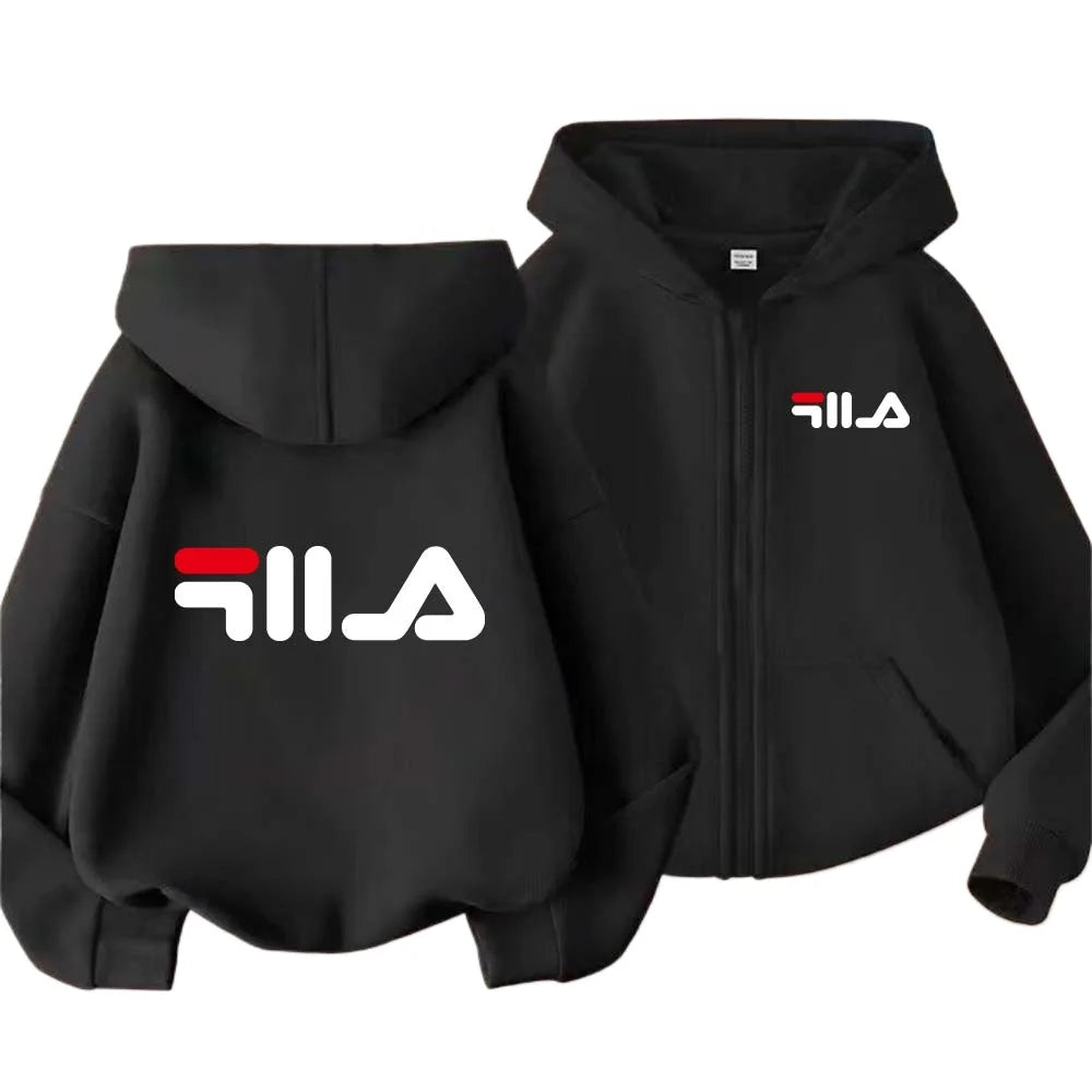 Kids Trend Letter Print Spring Autumn Simple Casual Zipper Hooded Sweatershirts 2-13 Years Boys Girls Streetwear Top Clothes