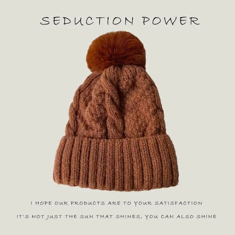 Women's Hats Autumn And Winter Thick Warm Fleece Yarn Hat Solid Color Knitted Hat Versatile Winter Thermal Knitted Hat Fashion