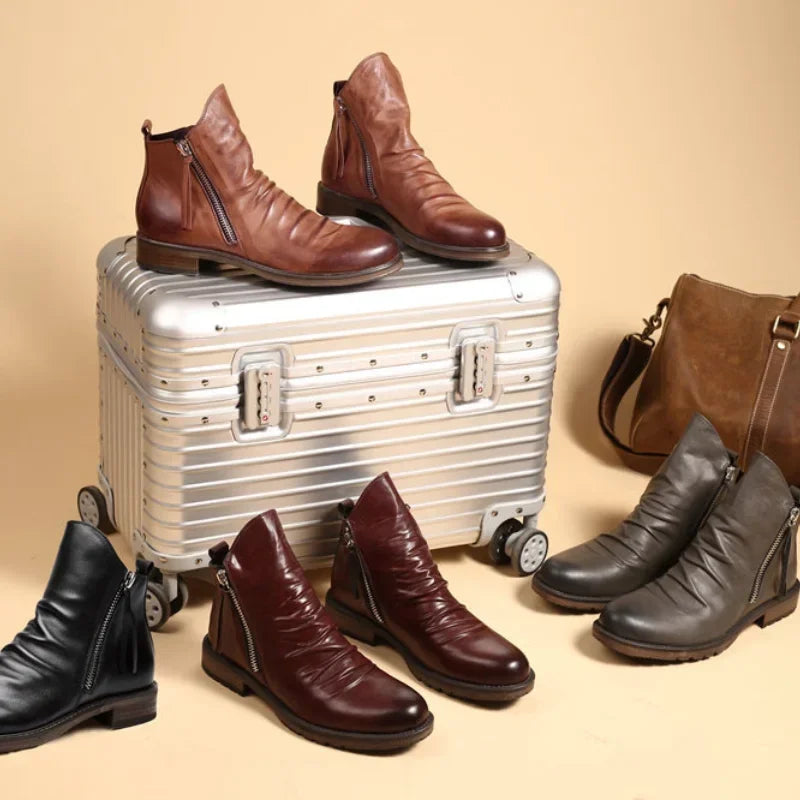Men's PU Leather Chelsea Boots Fashion High Top Tassel Zipper Shoes Summer Mens Ankle Boots Comfortable Cowboy Boots Zapatos