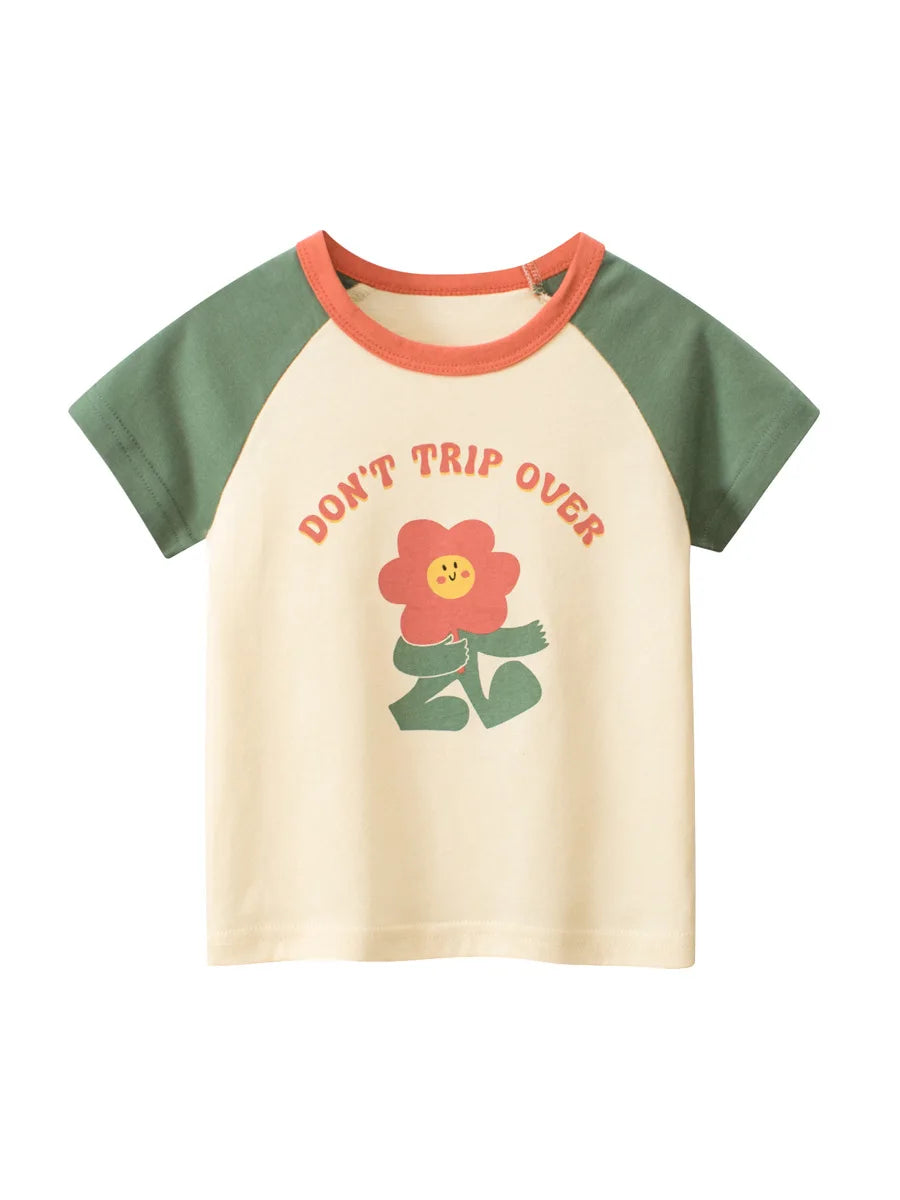 2024 Children T-Shirts Clothes for Girls 100% Cotton Bear Rabbit Flowers Cartoon Kids Girls Short Sleeve Casual Sport Top Tees