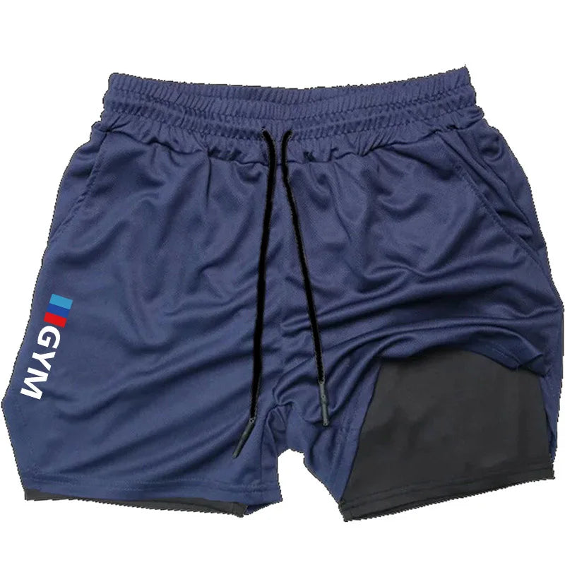 Men's Two-in-one Sports Shorts Breathable Casual Quick-drying Double-layer Shorts Summer Running Sportswear Bottoms S-XXL
