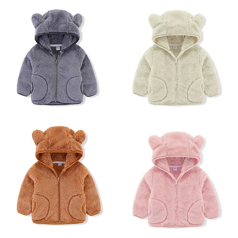 Colorful Fleece Hoodies 2-6T Long Sleeve Zipper Baby Coats for Boys & Girls Cute Hooded Jackets Kids Outerwear for Autumn Spring