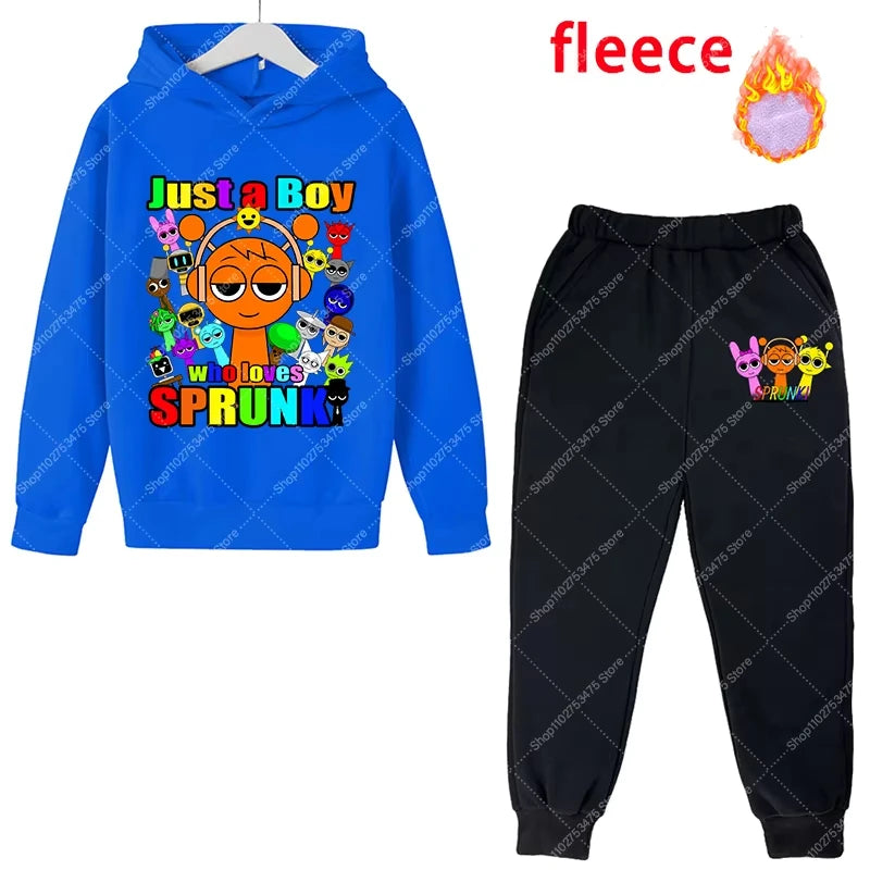 Sprunki Kids Anime Cute Hoodies Pants Set Children Autumn Winter Clothing Boy Girl Cartoon Hooded Top Fashion Trousers Gift 2025