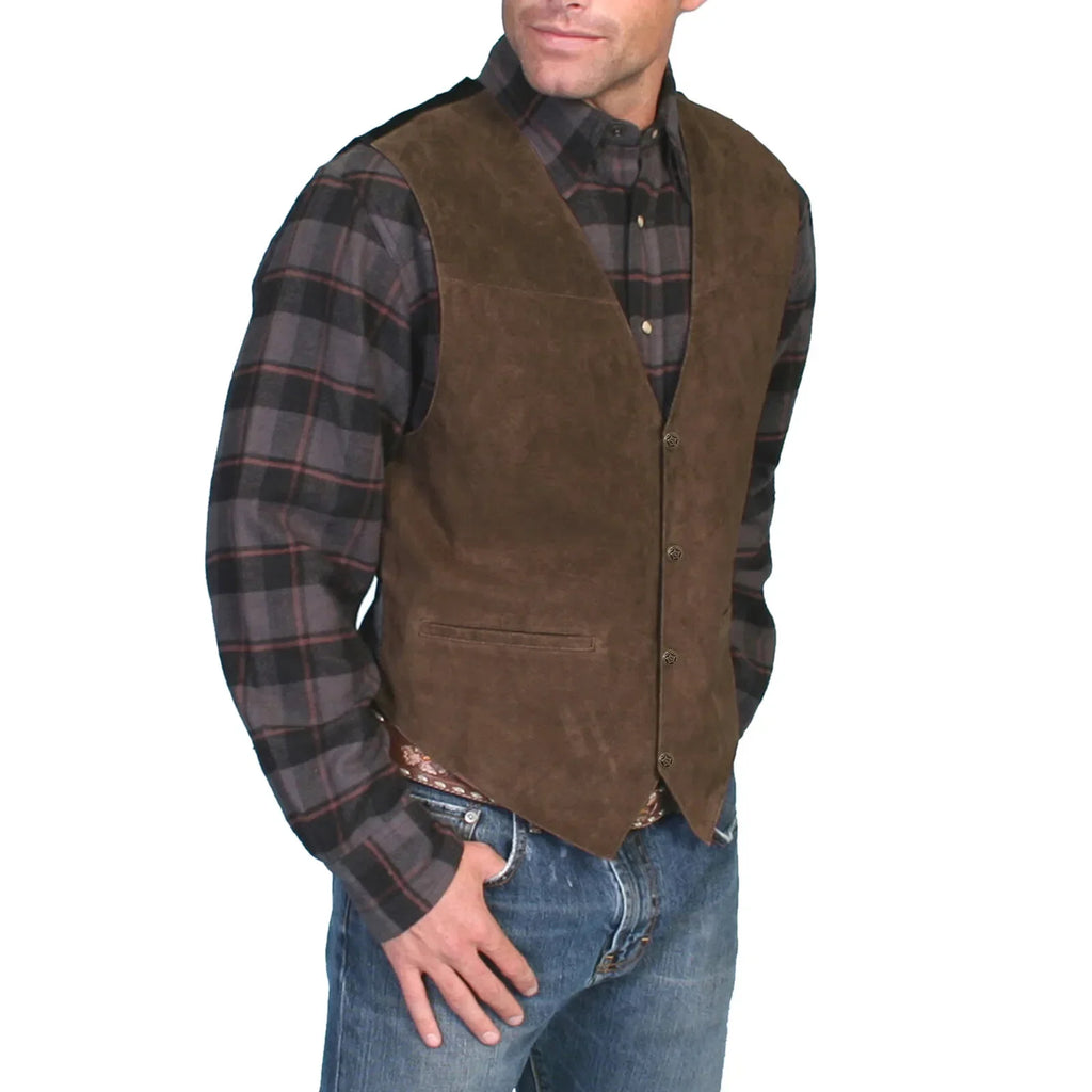 1Men'S Leather Vest V Neck Single-Breasted Western Sleeveless Men Waistcoat Motorcycle Biker Leather Jacket Club Chopper Vest