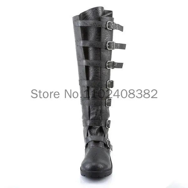 Mens Medieval Boots Mid-calf Military Combat Boots Gothic Belt Punk Boots Men Shoes Tactical Army Boot Large Men's Boots 40-48