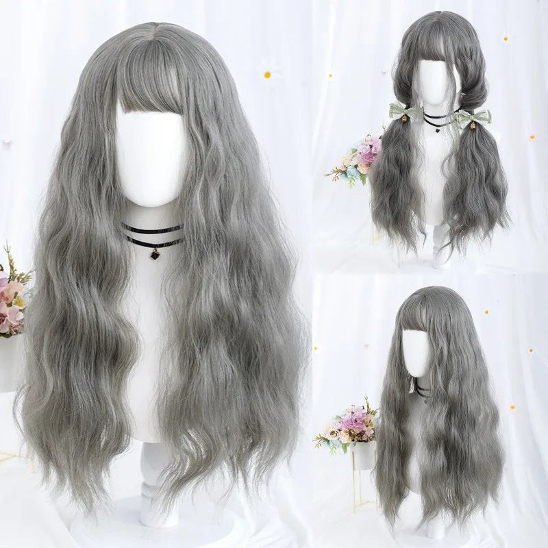 VICWIG Synthetic Hair Long Wavy Purple Green Black Blue Brown Cosplay Wig with Bangs for Women