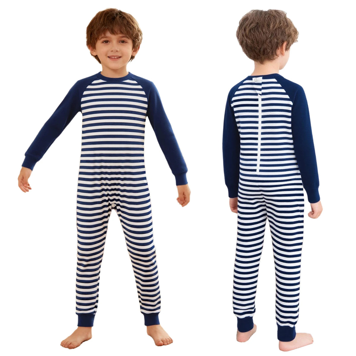 Kid Boys Girls Special Needs Jumpsuit Adaptive Clothing Long Sleeve Full Length Anti-Strip Back Zipper Stripes Rompers One-piece