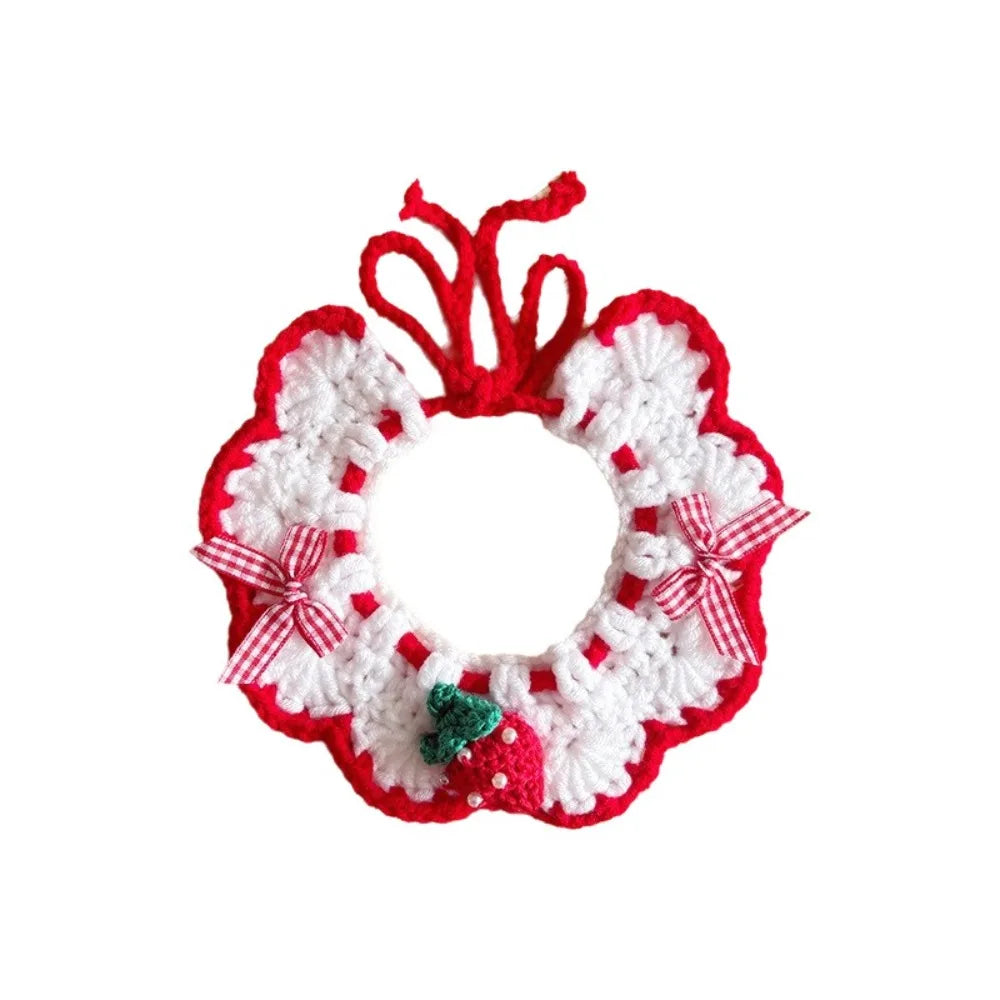 Pet Accessories Adjustable Flower Pet Scarf Bib Sweet Handmade Cat Strawberry Collar Decorative Cozy Cat Woven Bib Photo Shoots