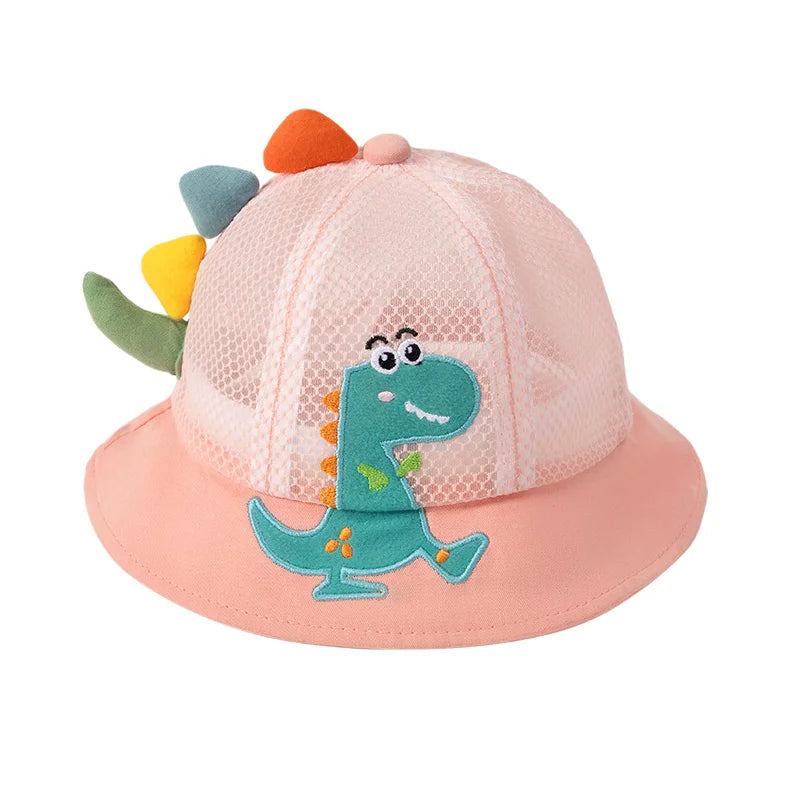 Kids Mesh Hat Boys Sun Protection Cap 3D Dinosaur Girls Breathable Bucket Hat for 1-4Y Children Summer Outdoor Play