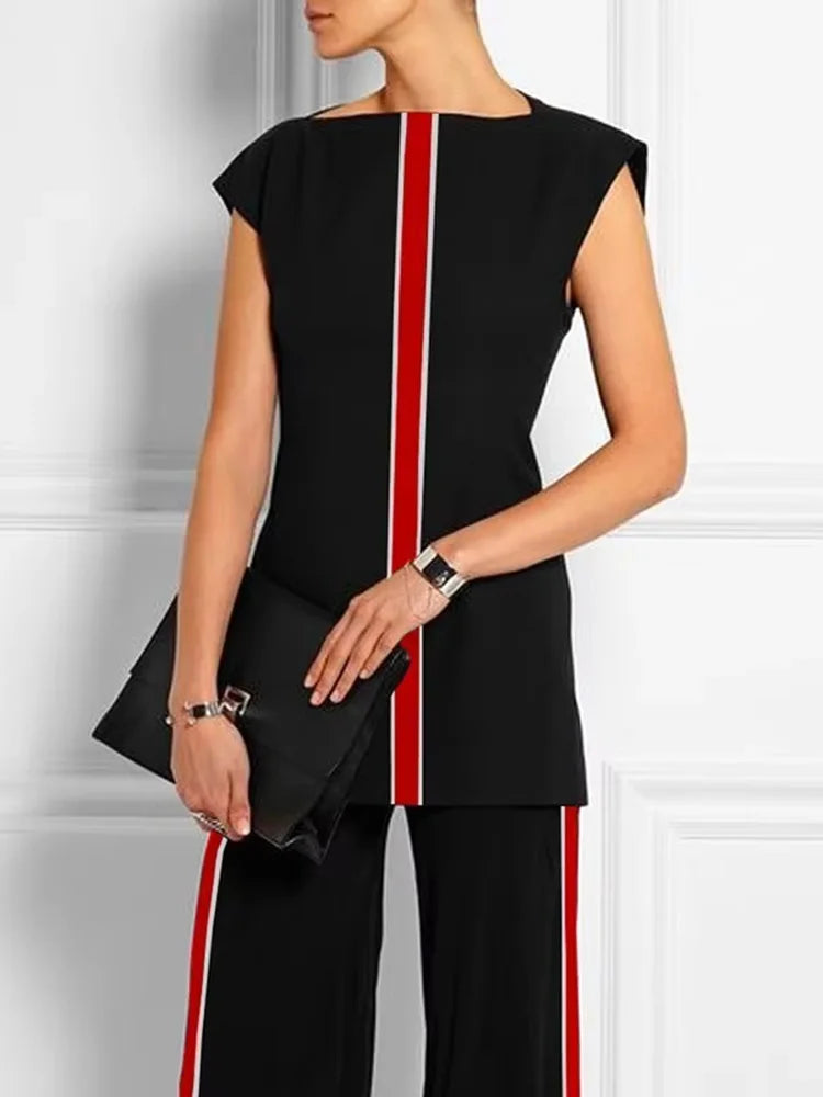 Modigirl Women‘s Casual Black T-shits 2025 Newest Summer Clothing Cap Sleeve O-neck Printed Classic Stripe Top&Tees for Woman