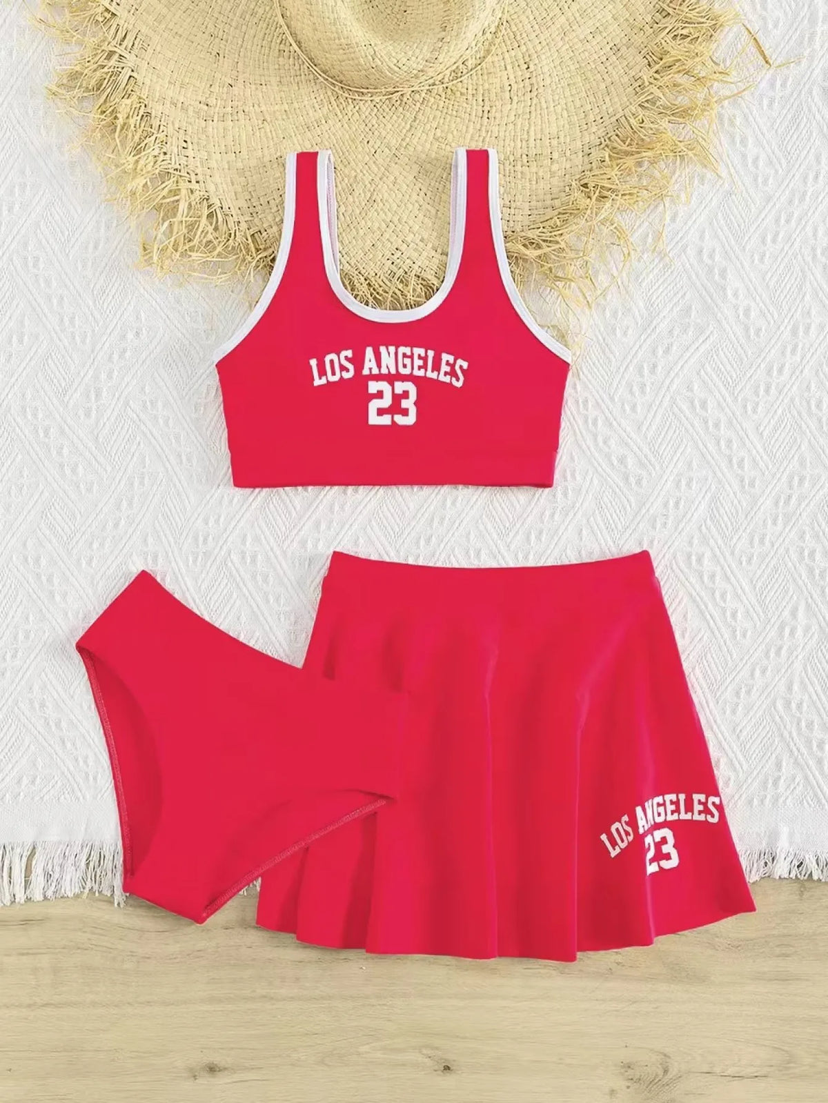 3 Pieces Bikinis With Skirt 2026 Girls Swimsuit Red Kids Swimwear Female Children's Bathers Bathing Swimming Swim Suit Beachwear