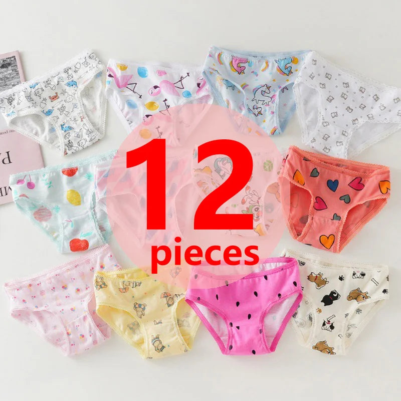 3/6/9/12 Pcs/Lot Cotton Panties Girls Kids Short Briefs Children Underwear Child Cartoon Print Shorts Underpants Lace Panties