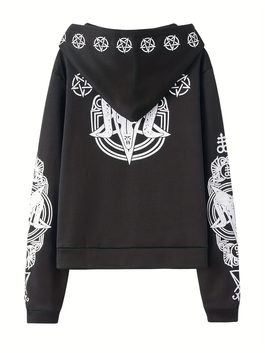 Irregular Black Punk Hoodie with Sheep Head and Moon Print Hoodie