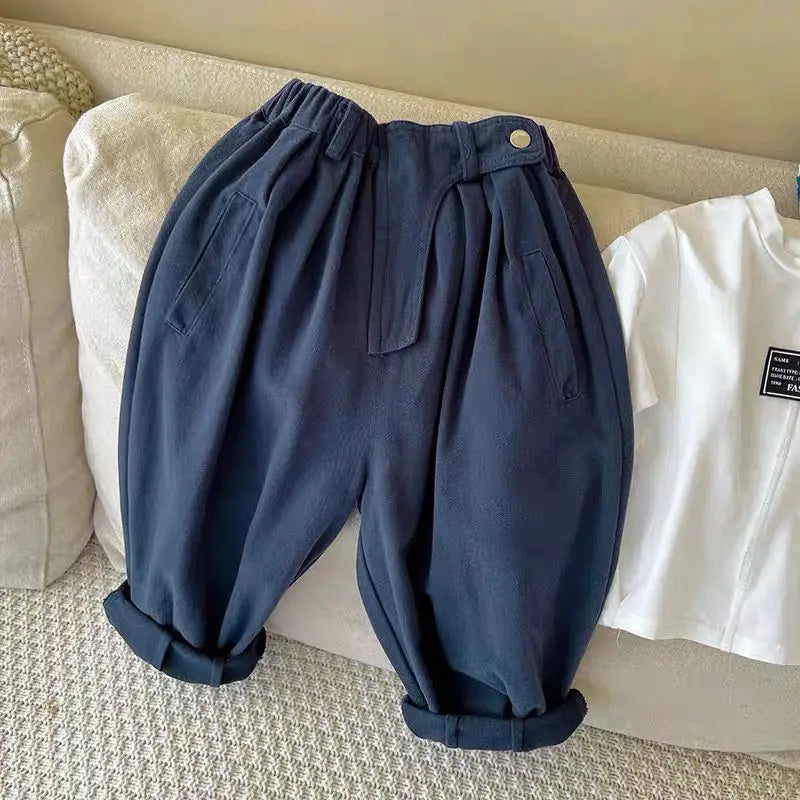 Boys and Girls' Pants Spring and Autumn Children's Pants Korean Solid Color Diagonal Pocket Loose Trousers Children's Baby Pant