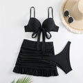 Cute Pink Ruched Swimwear Push Up Bandage Bikini Thong Pleated Swimsuit 3 Piece Women's Skirt Beach Outfits Bikinis Bathing Suit