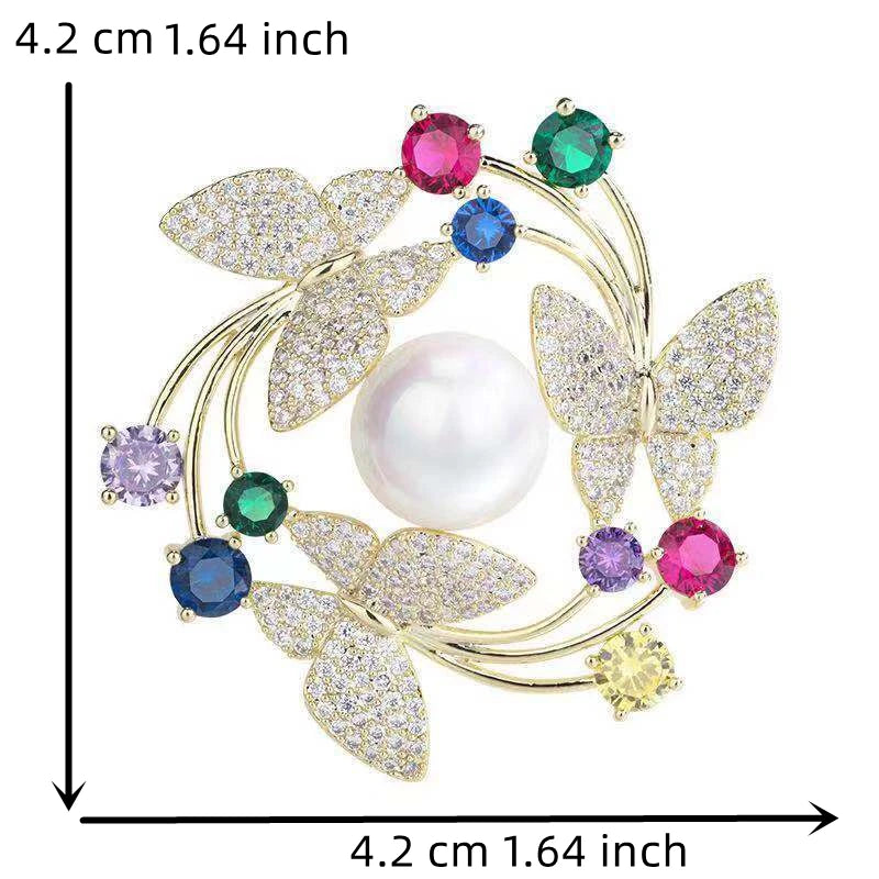 Elegant Women  Exquisite Fashion Crystal Pearl Flower Brooches Pins High-end Lady Rhinestone Suit Coat Accessories Jewelry