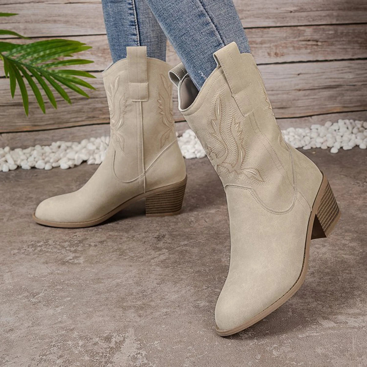 Shoes for Women New Embroidered Western Cowboy Boots Women Autumn Pointed Toe Thick Heel High Knee Boots Woman Botas De Mujer
