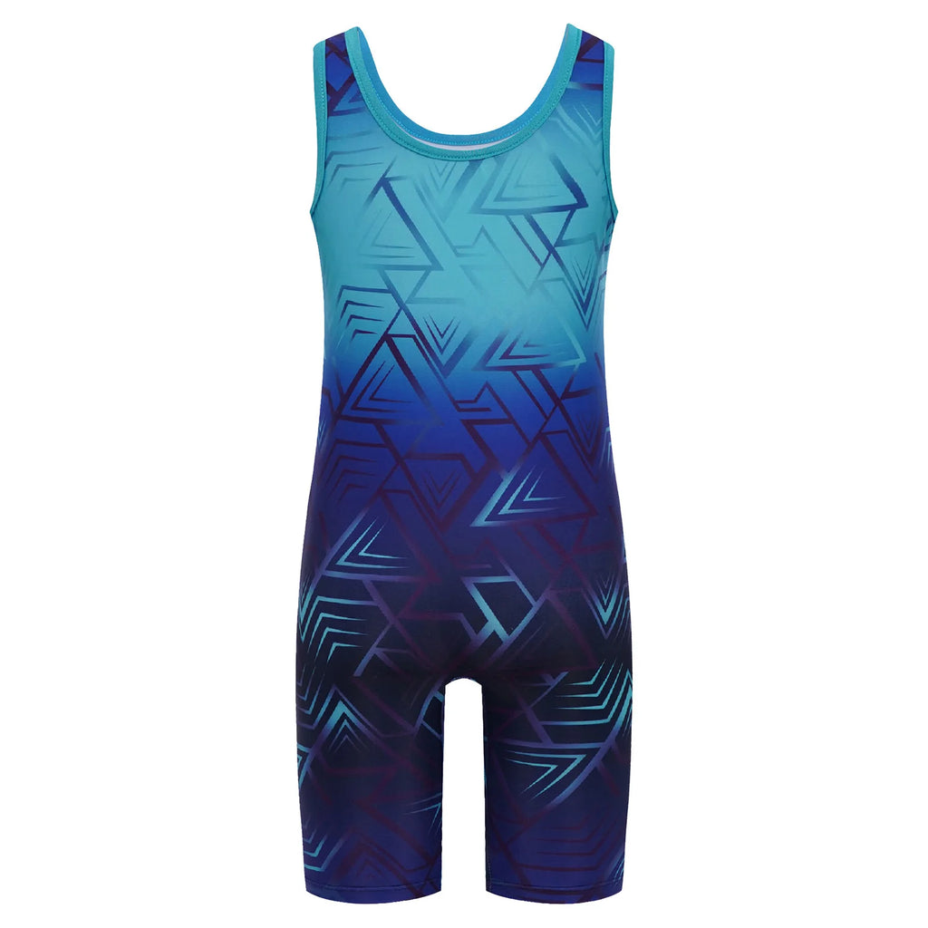 Kids Boys Swimsuit Geometric Printed Jumpsuit Swimsuit Wrestling Singlet Swimming Costume Sports Bodysuit Cycling Gym Fitness