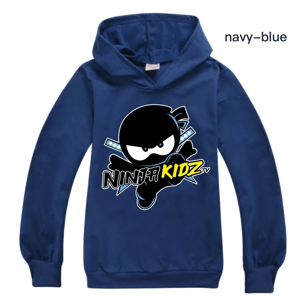 Kids Funny NINJA KIDZ Hoodies Boys Casual T Shirt Cartoon Long Sleeve Children T-Shirts Spring fall Girls Tops Children Clothes