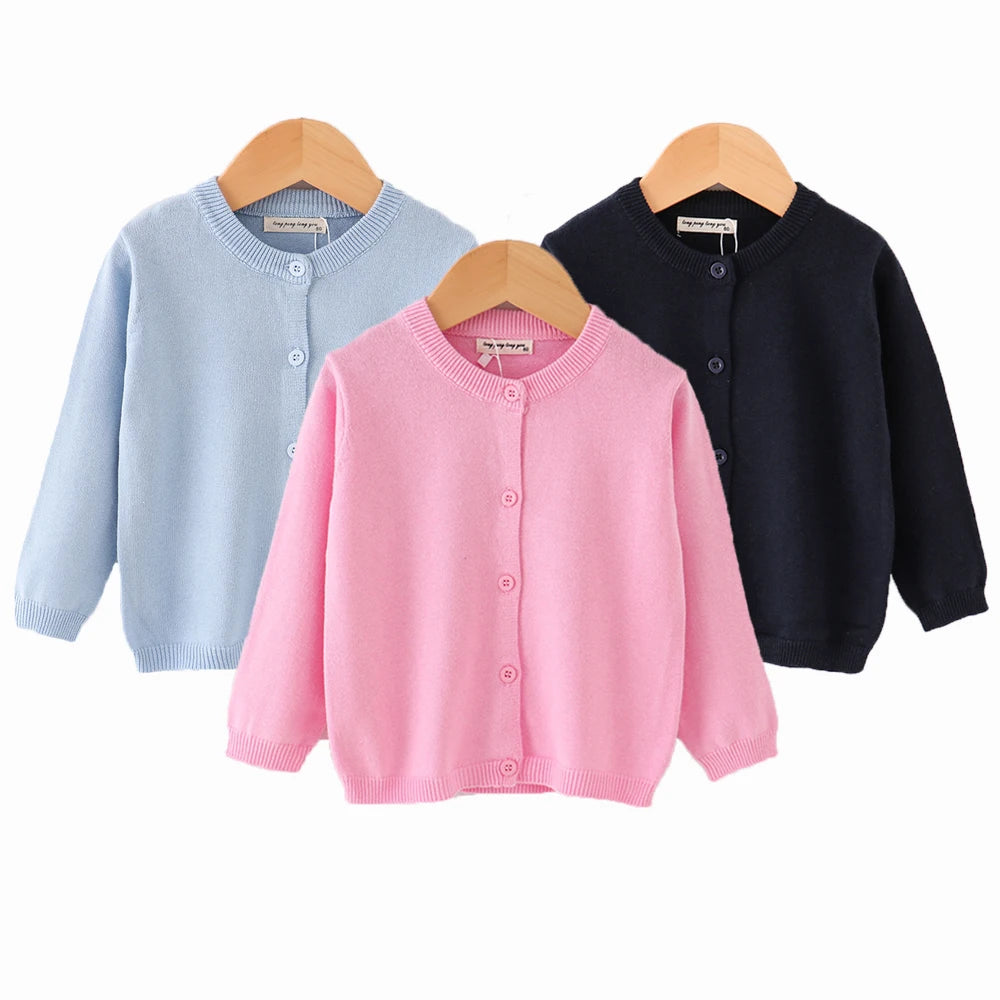 Autumn Winter Sweaters for Children Solid Cardigans Boys Girls White Black Grey Jacket Kids 2-9 Years Cotton Coats Baby Clothing